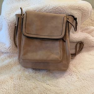 Camel color suede book bag purse